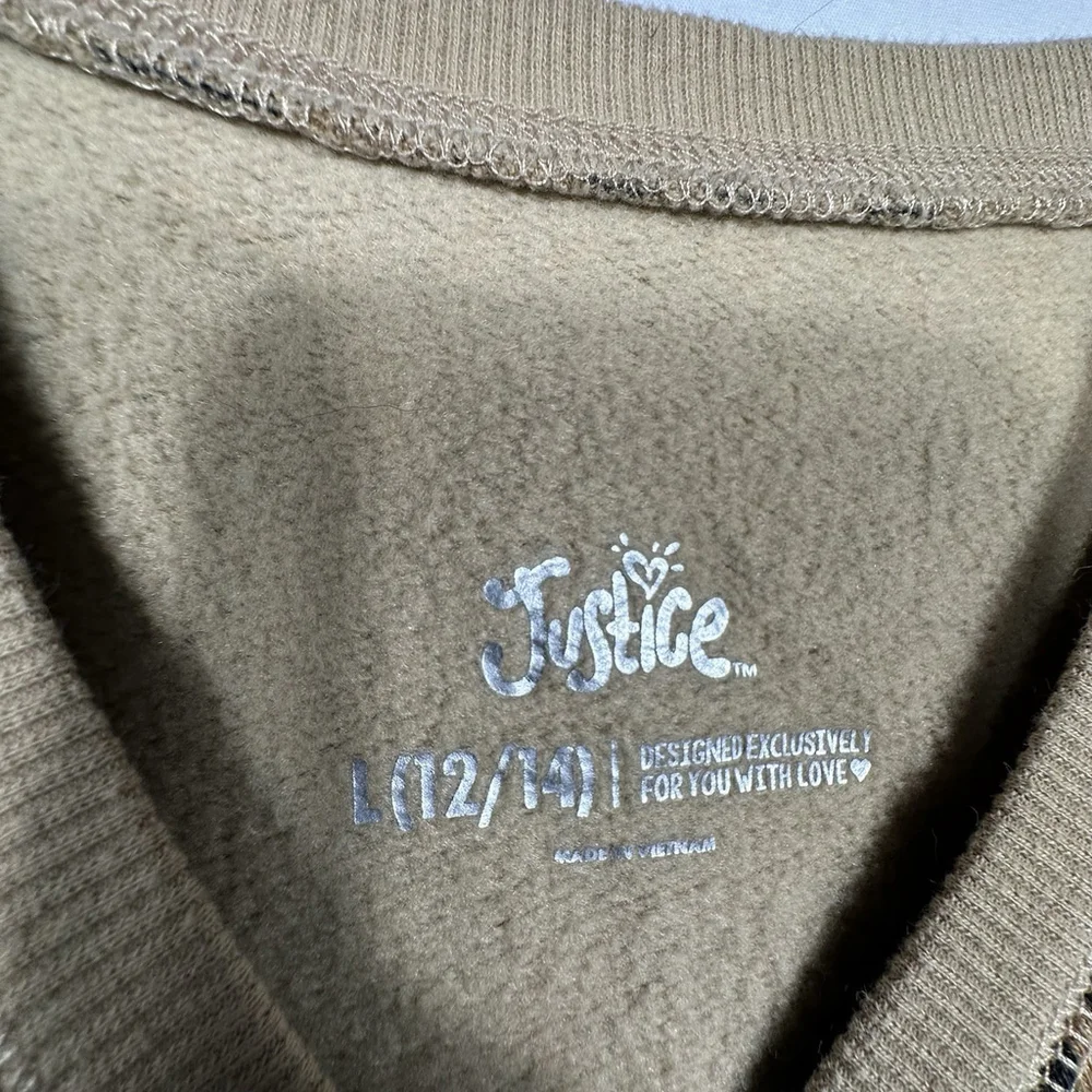 Justice Girls Cheetah Print Tan Pull over Sweatshirt Size Large 12-14